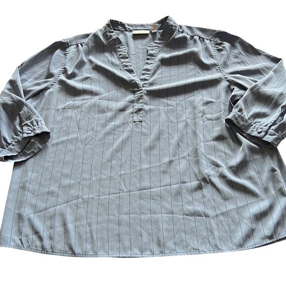 Chico’s 3 Blue Striped Silky Blouse - Picture 4 of 8